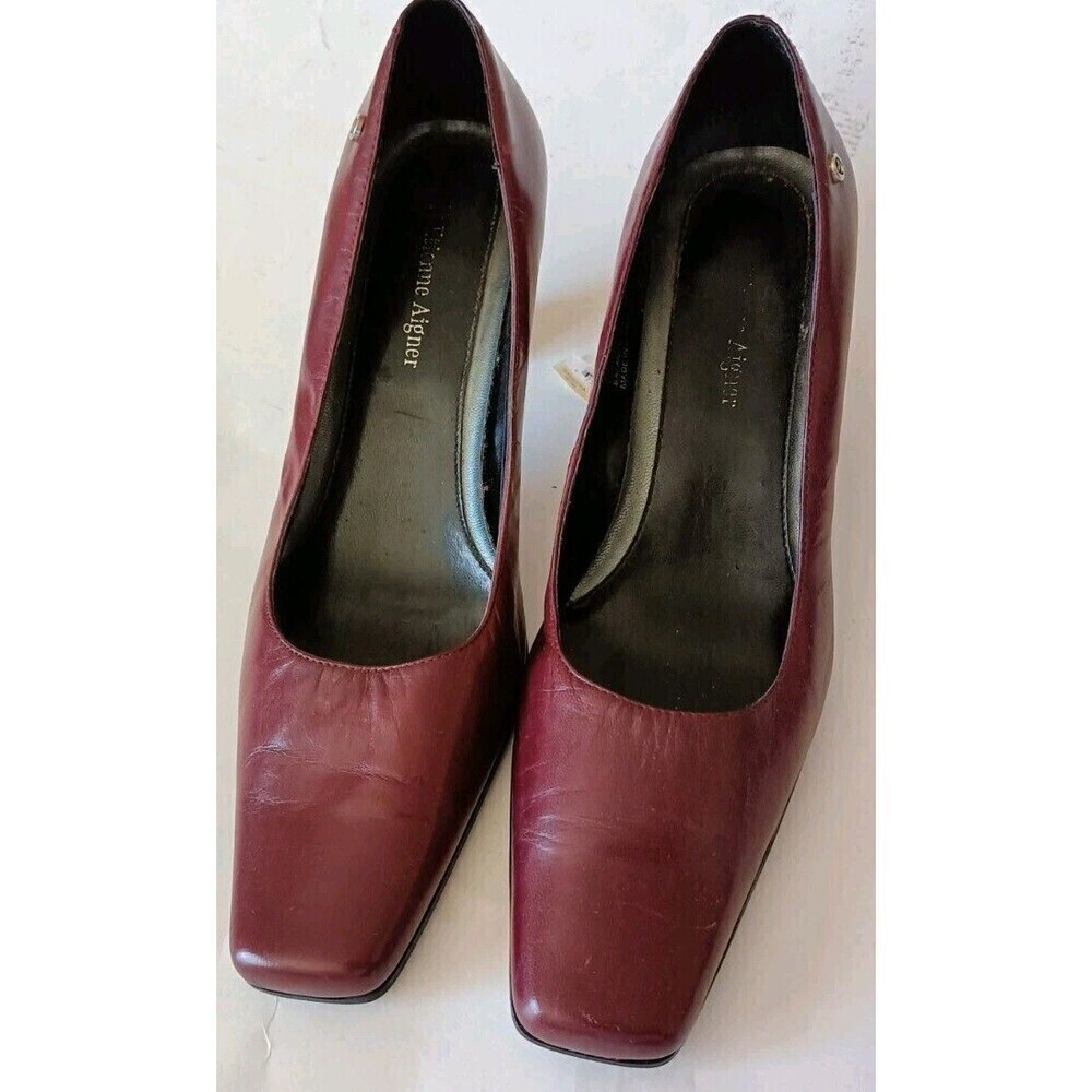 Etienne Aigner Pumps Size 8.5 Holbrook Burgundy Red Leather High Heels Block - Picture 2 of 12